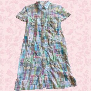 Vintage Y2K Pastel Tones Plaid Patchwork Retro Buttoned Dress